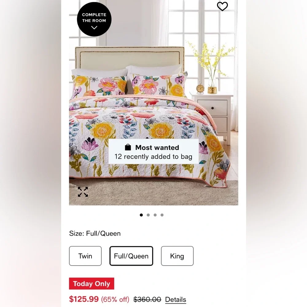 Macy’s Greenland Home Watercolor Dream QUEEN Quilt+2 Shams Used 2 mths. Cotton.